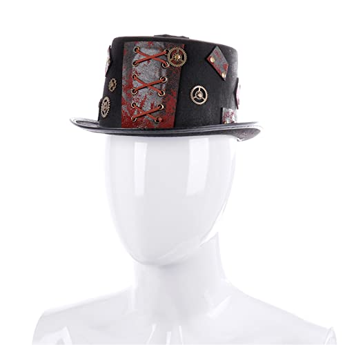 NOLOWY Gothic viktorianischer Hut Steampunk Zylinder mit Zahnrad Halloween Metallgetriebe Cosplay Zylinder für Halloween Karneval Party von NOLOWY