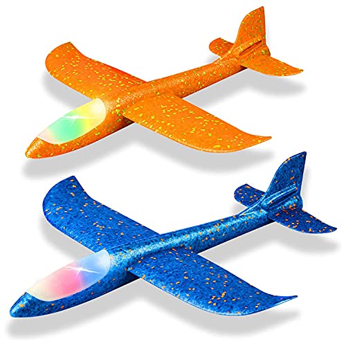 NONDK LED-Flugzeuge, 48 cm, Schaumstoff-Flugzeug, groß, Sport, Outdoor, Hinterhof, Geburtstagsfeier, ideales Geschenk für Kinder, 2 Stück von NONDK