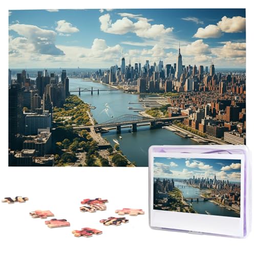 1000-teiliges Puzzle für Erwachsene, herausforderndes Puzzle für Spielabende, Geschenke, personalisiertes Bild, Penthouse, Blick über New York, Manhattan, Holzpuzzle für Familie, fertige Größe 74,9 x von NONHAI