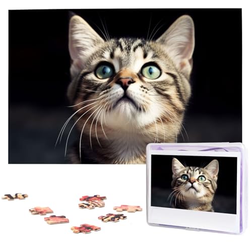 1000-teiliges Puzzle für Erwachsene, herausforderndes Puzzle für Spielabende, Geschenke, personalisiertes Bild, Puzzle, Katze, individuelles Holzpuzzle für Familie, fertige Größe 74,9 x 50 cm von NONHAI