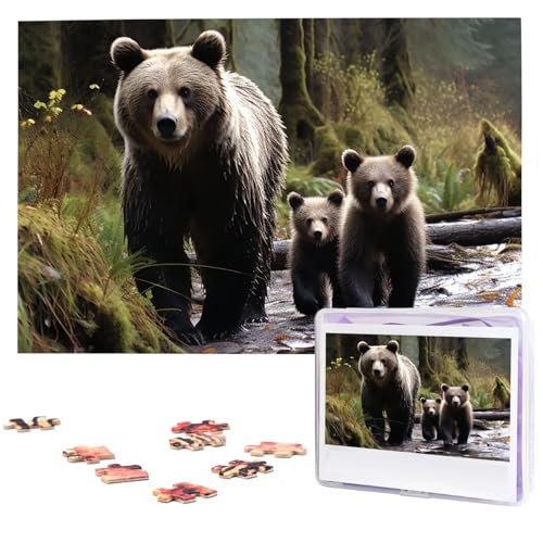 1000-teiliges Puzzle für Erwachsene, herausforderndes Puzzle für Spielabende, Geschenke, personalisiertes Bild, Puzzle, Mutterbär und ihre Jungen, individuelles Holzpuzzle für die Familie, fertige von NONHAI