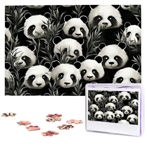 1000-teiliges Puzzle für Erwachsene, herausforderndes Puzzle für Spielabende, Geschenke, personalisiertes Bild, Puzzle, Panda-Grafik, schwarz-weiß, benutzerdefiniertes Holzpuzzle für Familie, fertige von NONHAI