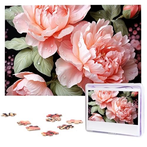 1000-teiliges Puzzle für Erwachsene, herausforderndes Puzzle für Spielabende, Geschenke, personalisiertes Bild, Puzzle, Pfingstrosen, Blumen, Rose, individuelles Holzpuzzle für Familie, fertige Größe von NONHAI