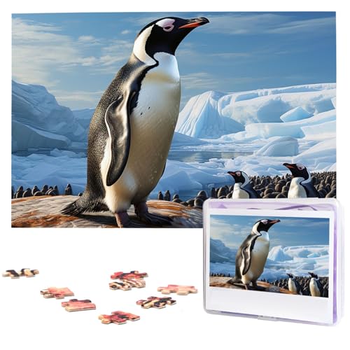 1000-teiliges Puzzle für Erwachsene, herausforderndes Puzzle für Spielabende, Geschenke, personalisiertes Bild, Puzzle, Pinguin-Druck, individuelles Holzpuzzle für Familie, fertige Größe 74,9 x 50 cm von NONHAI