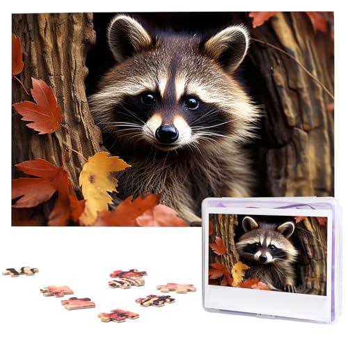 1000-teiliges Puzzle für Erwachsene, herausforderndes Puzzle für Spielabende, Geschenke, personalisiertes Bild, Puzzle, Waschbär im Baumloch, benutzerdefiniertes Holzpuzzle für Familie, fertige Größe von NONHAI