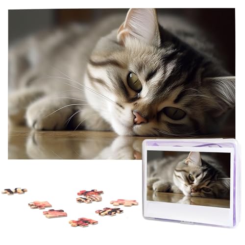 1000-teiliges Puzzle für Erwachsene, herausforderndes Puzzle für Spielabende, Geschenke, personalisiertes Bild, Puzzle, schlafende Katze, individuelles Holzpuzzle für Familie, fertige Größe 74,9 x 50 von NONHAI