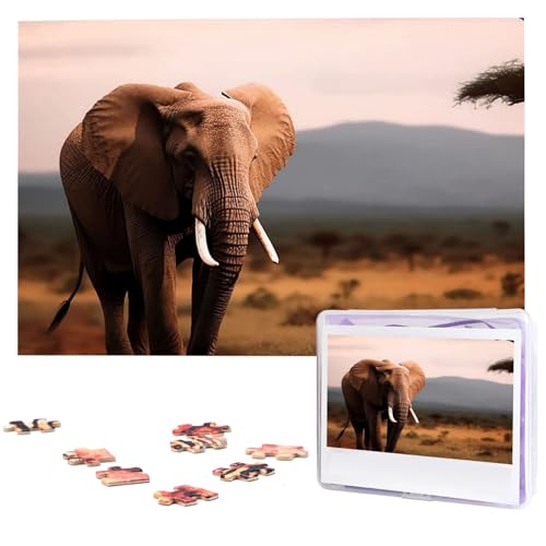 1000-teiliges Puzzle für Erwachsene, herausforderndes Puzzle für Spielabende, Geschenke, personalisiertes Bild, Puzzle, wandernder Elefant, Holzpuzzle für Familie, fertige Größe 74,9 x 50 cm von NONHAI