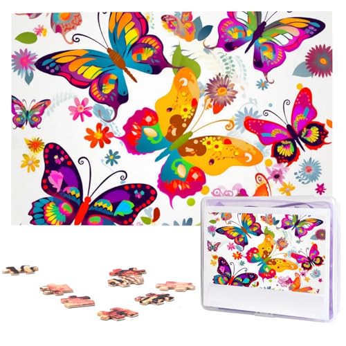 1000-teiliges Puzzle für Erwachsene, herausforderndes Puzzle für Spielabende, Geschenke, personalisiertes Bild, bunte Schmetterlinge und Blumen, individuelles Holzpuzzle für Familie, fertige Größe von NONHAI