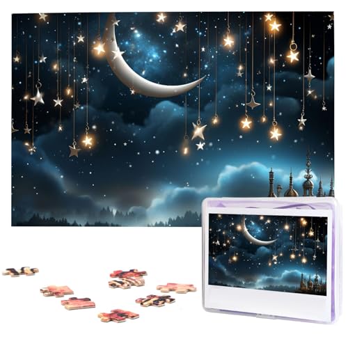 1000-teiliges Puzzle für Erwachsene, herausforderndes Puzzle für Spielabende, Geschenke, personalisiertes Bilderpuzzle, Nachthimmel, hängender Mond, Sterne, individuelles Holzpuzzle für Familie, von NONHAI