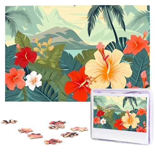 1000-teiliges Puzzle für Erwachsene, herausforderndes Puzzle für Spielabende, Geschenke, personalisiertes Bilderpuzzle, Sommer, hawaiianisches Holzpuzzle für Familie, fertige Größe 74,9 x 50 cm von NONHAI