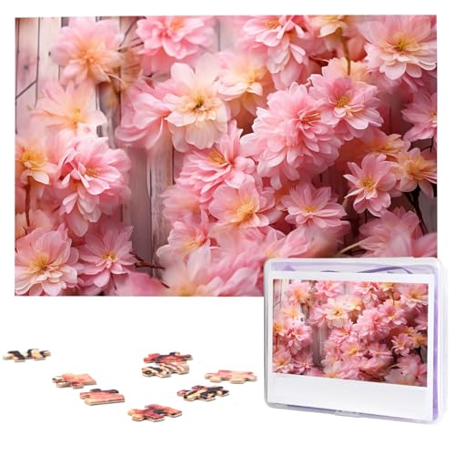 1000-teiliges Puzzle für Erwachsene, herausforderndes Puzzle für Spielabende, Geschenke, personalisiertes Bilderpuzzle, rosa Blumenholz, benutzerdefiniertes Holzpuzzle für Familie, fertige Größe 74,9 von NONHAI