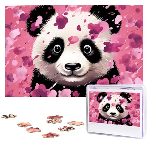 1000-teiliges Puzzle für Erwachsene, herausforderndes Puzzle für Spielabende, Geschenke, personalisiertes Bilderpuzzle, rosa Panda, Baumwolle, benutzerdefiniertes Holzpuzzle für Familie, fertige Größe von NONHAI