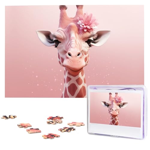 1000-teiliges Puzzle für Erwachsene, herausforderndes Puzzle für Spielabende, Geschenke, personalisiertes Bildpuzzle, rosa Giraffe, individuelles Holzpuzzle für Familie, fertige Größe 74,9 x 50 cm von NONHAI