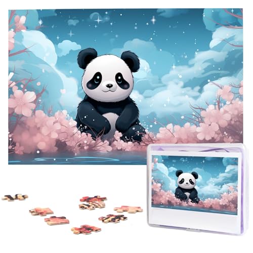 1000-teiliges Puzzle für Erwachsene, herausforderndes Puzzle für Spielabende, Geschenke, personalisiertes Bildpuzzle, rosa Panda, benutzerdefiniertes Holzpuzzle für Familie, fertige Größe 74,9 x 50 cm von NONHAI