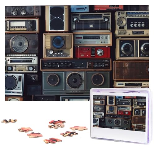 1000-teiliges Puzzle für Erwachsene, herausforderndes Puzzle für Spieleabende, Geschenke, personalisiertes Bilder-Puzzle, Vintage-Stil, Wand des Radio, Boombox, benutzerdefiniertes Holzpuzzle für von NONHAI