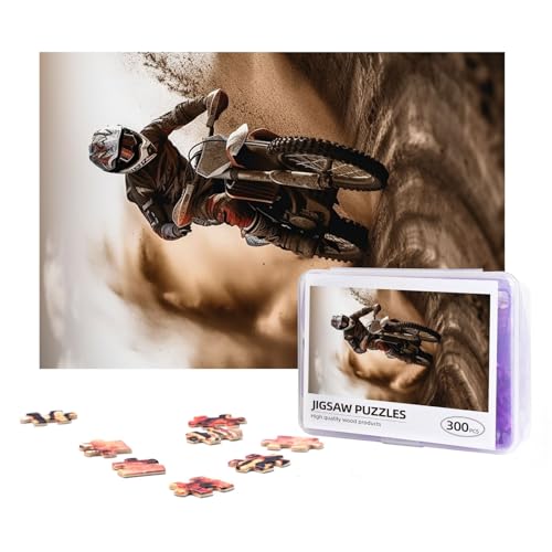 300-teiliges Puzzle für Erwachsene, herausforderndes Puzzle für Spielabende, Geschenke, personalisiertes Bild, Motocross-Holzpuzzle für Familie, fertige Größe 38,1 x 25,9 cm von NONHAI