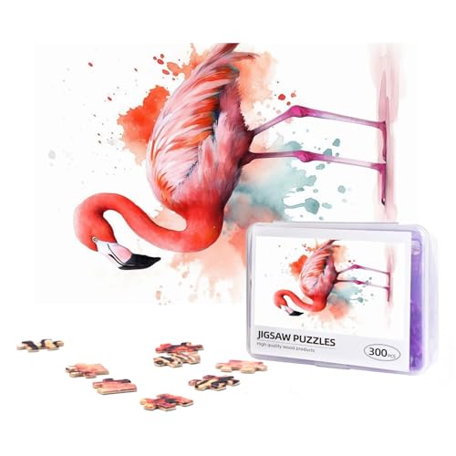 300-teiliges Puzzle für Erwachsene, herausforderndes Puzzle für Spielabende, Geschenke, personalisiertes Bild, Puzzle, Aquarell, Flamingo, benutzerdefiniertes Holzpuzzle für Familie, fertige Größe von NONHAI