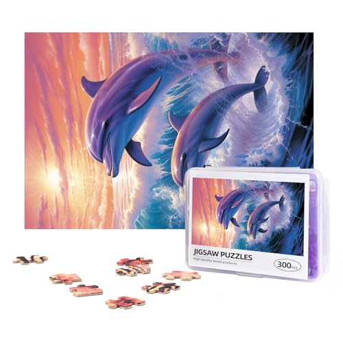 300-teiliges Puzzle für Erwachsene, herausforderndes Puzzle für Spielabende, Geschenke, personalisiertes Bild, Puzzle, Delfin-Kunst, benutzerdefiniertes Holzpuzzle für Familie, fertige Größe 38,1 x von NONHAI