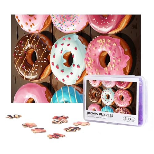 300-teiliges Puzzle für Erwachsene, herausforderndes Puzzle für Spielabende, Geschenke, personalisiertes Bild, Puzzle, Donuts, individuelles Holzpuzzle für Familie, fertige Größe 38,1 x 25,9 cm von NONHAI