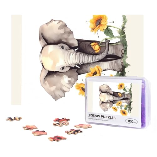 300-teiliges Puzzle für Erwachsene, herausforderndes Puzzle für Spielabende, Geschenke, personalisiertes Bild, Puzzle, Elefant und Sonnenblume, benutzerdefiniertes Holzpuzzle für Familie, fertige von NONHAI