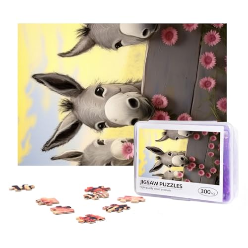 300-teiliges Puzzle für Erwachsene, herausforderndes Puzzle für Spielabende, Geschenke, personalisiertes Bild, Puzzle, Esel und Blume, individuelles Holzpuzzle für Familie, fertige Größe 38,1 x 25,9 von NONHAI