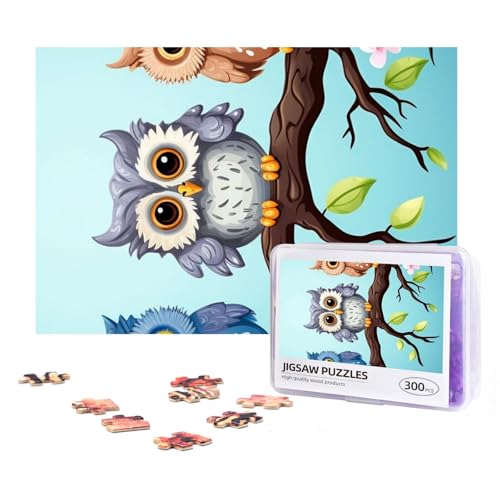 300-teiliges Puzzle für Erwachsene, herausforderndes Puzzle für Spielabende, Geschenke, personalisiertes Bild, Puzzle, Eulen auf einem Ast, benutzerdefiniertes Holzpuzzle für Familie, fertige Größe von NONHAI