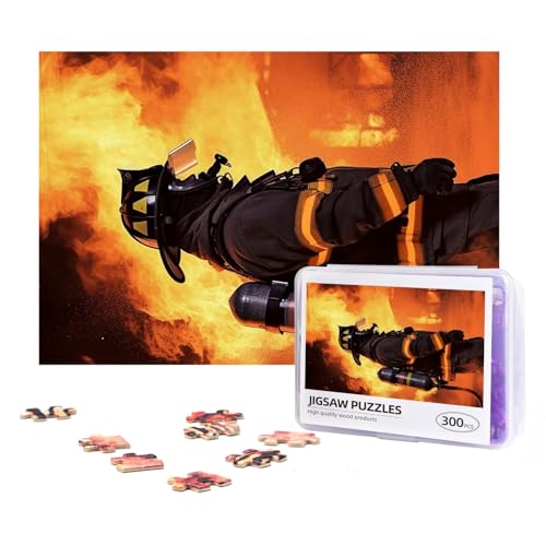 300-teiliges Puzzle für Erwachsene, herausforderndes Puzzle für Spielabende, Geschenke, personalisiertes Bild, Puzzle, Feuerwehrmann, Flamme, benutzerdefiniertes Holzpuzzle für Familie, fertige Größe von NONHAI