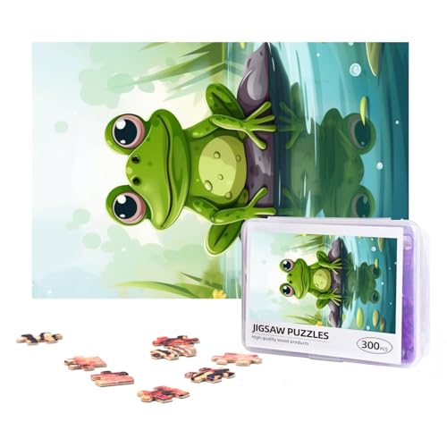 300-teiliges Puzzle für Erwachsene, herausforderndes Puzzle für Spielabende, Geschenke, personalisiertes Bild, Puzzle, Frosch im Teich, 1 individuelles Holzpuzzle für Familie, fertige Größe 38,1 x von NONHAI