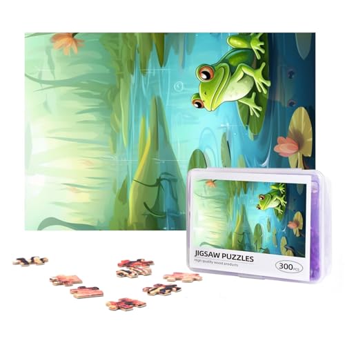 300-teiliges Puzzle für Erwachsene, herausforderndes Puzzle für Spielabende, Geschenke, personalisiertes Bild, Puzzle, Frosch im Teich, Holzpuzzle für Familie, fertige Größe 38,1 x 25,9 cm von NONHAI