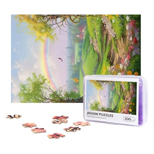 300-teiliges Puzzle für Erwachsene, herausforderndes Puzzle für Spielabende, Geschenke, personalisiertes Bild, Puzzle, Frühlingslandschaft, individuelles Holzpuzzle für Familie, fertige Größe 38,1 x von NONHAI