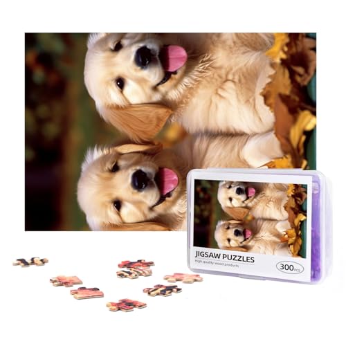 300-teiliges Puzzle für Erwachsene, herausforderndes Puzzle für Spielabende, Geschenke, personalisiertes Bild, Puzzle, Golden Retriever, Hunde, Welpen, Haustiere, benutzerdefiniertes Holzpuzzle für von NONHAI