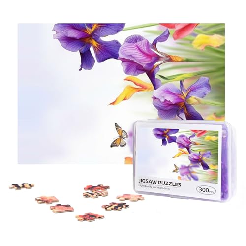 300-teiliges Puzzle für Erwachsene, herausforderndes Puzzle für Spielabende, Geschenke, personalisiertes Bild, Puzzle, Irisblume, Schmetterling, benutzerdefiniertes Holzpuzzle für Familie, fertige von NONHAI