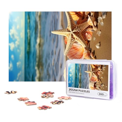 300-teiliges Puzzle für Erwachsene, herausforderndes Puzzle für Spielabende, Geschenke, personalisiertes Bild, Puzzle, Muscheln am Sandstrand, individuelles Holzpuzzle für Familie, fertige Größe 38,1 von NONHAI