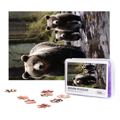 300-teiliges Puzzle für Erwachsene, herausforderndes Puzzle für Spielabende, Geschenke, personalisiertes Bild, Puzzle, Mutterbär und ihre Jungen, individuelles Holzpuzzle für Familie, fertige Größe von NONHAI