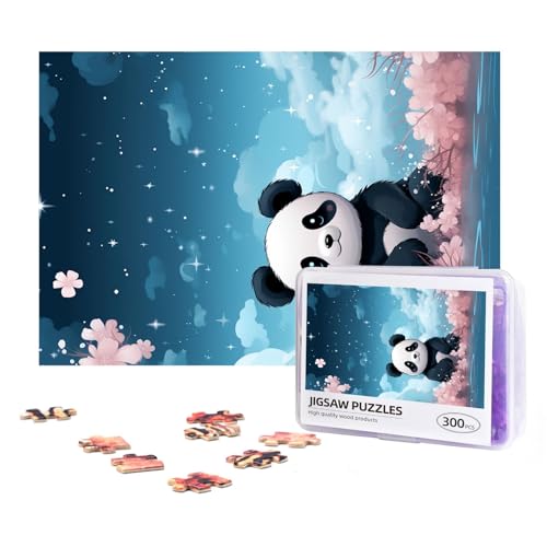 300-teiliges Puzzle für Erwachsene, herausforderndes Puzzle für Spielabende, Geschenke, personalisiertes Bild, Puzzle, Panda-Blume, benutzerdefiniertes Holzpuzzle für Familie, fertige Größe 38,1 x von NONHAI