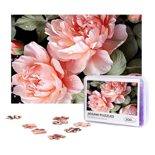 300-teiliges Puzzle für Erwachsene, herausforderndes Puzzle für Spielabende, Geschenke, personalisiertes Bild, Puzzle, Pfingstrosen, Blumen, Rose, benutzerdefiniertes Holzpuzzle für Familie, fertige von NONHAI