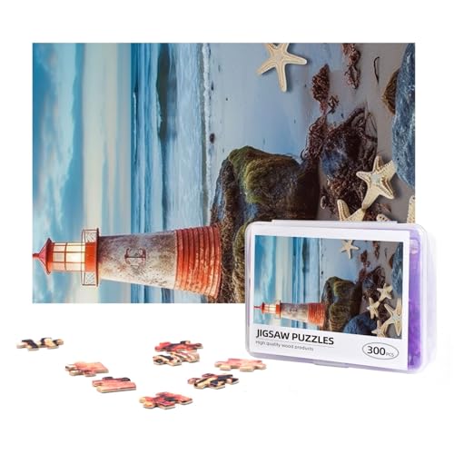 300-teiliges Puzzle für Erwachsene, herausforderndes Puzzle für Spielabende, Geschenke, personalisiertes Bild, Puzzle, Seestern, Leuchtturm, Strand, benutzerdefiniertes Holzpuzzle für Familie, fertige von NONHAI