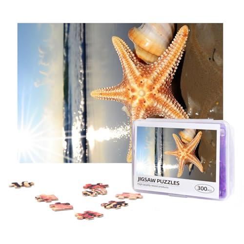 300-teiliges Puzzle für Erwachsene, herausforderndes Puzzle für Spielabende, Geschenke, personalisiertes Bild, Puzzle, Seestern, Muschel, Sonnenstrand, individuelles Holzpuzzle für Familie, fertige von NONHAI