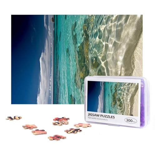 300-teiliges Puzzle für Erwachsene, herausforderndes Puzzle für Spielabende, Geschenke, personalisiertes Bild, Puzzle, Sommermeer, individuelles Holzpuzzle für Familie, fertige Größe 38,1 x 25,9 cm von NONHAI