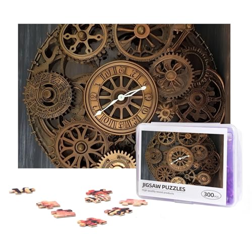 300-teiliges Puzzle für Erwachsene, herausforderndes Puzzle für Spielabende, Geschenke, personalisiertes Bild, Puzzle, Steampunk-Zahnräder, Uhr, benutzerdefiniertes Holzpuzzle für Familie, fertige von NONHAI