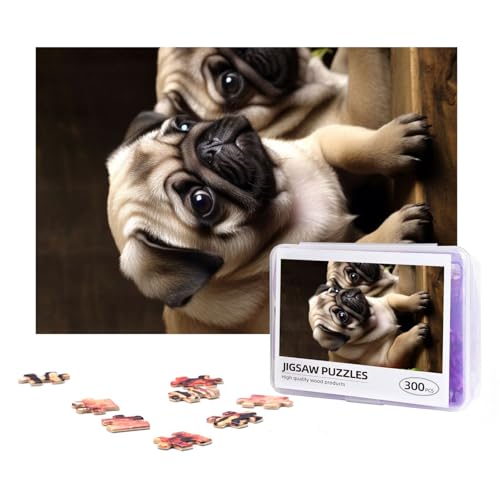 300-teiliges Puzzle für Erwachsene, herausforderndes Puzzle für Spielabende, Geschenke, personalisiertes Bild, Puzzle, Welpen, Mops, individuelles Holzpuzzle für Familie, fertige Größe 38,1 x 25,9 cm von NONHAI