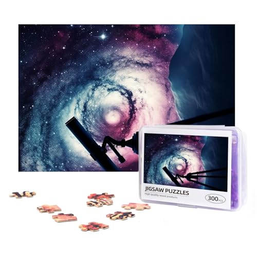 300-teiliges Puzzle für Erwachsene, herausforderndes Puzzle für Spielabende, Geschenke, personalisiertes Bild, Puzzle, Weltraum-Galaxie mit Teleskop, benutzerdefiniertes Holzpuzzle für Familie, von NONHAI