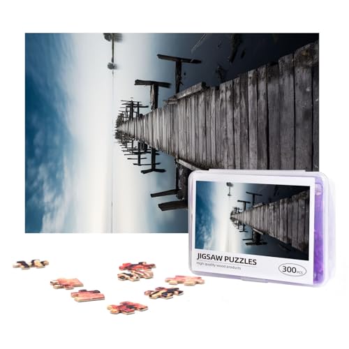 300-teiliges Puzzle für Erwachsene, herausforderndes Puzzle für Spielabende, Geschenke, personalisiertes Bild, Puzzle, altes Holz, Pier über ruhigem Wasser, benutzerdefiniertes Holzpuzzle für Familie, von NONHAI