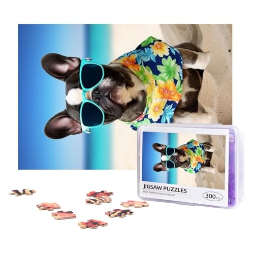 300-teiliges Puzzle für Erwachsene, herausforderndes Puzzle für Spielabende, Geschenke, personalisiertes Bild, Puzzle, französische Bulldogge, Sommer, benutzerdefiniertes Holzpuzzle für Familie, von NONHAI