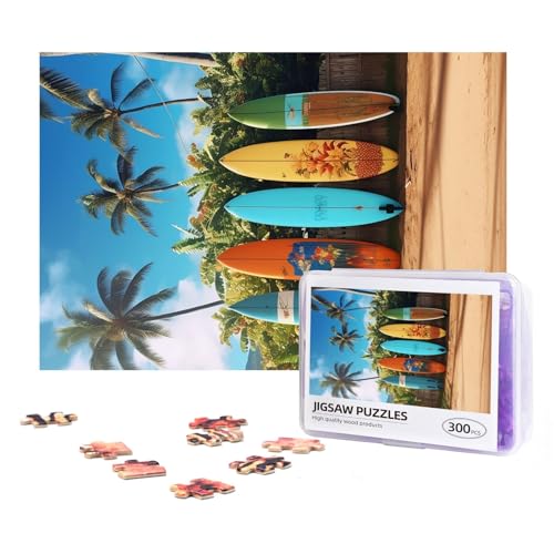 300-teiliges Puzzle für Erwachsene, herausforderndes Puzzle für Spielabende, Geschenke, personalisiertes Bild, Surfbrett, benutzerdefiniertes Holzpuzzle für Familie, fertige Größe 38,1 x 25,9 cm von NONHAI