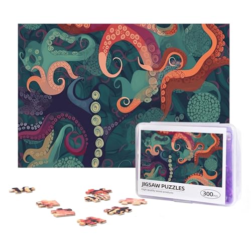 300-teiliges Puzzle für Erwachsene, herausforderndes Puzzle für Spielabende, Geschenke, personalisiertes Bild, abstraktes Oktopus, benutzerdefiniertes Holzpuzzle für Familie, fertige Größe 38,1 x 25,9 von NONHAI