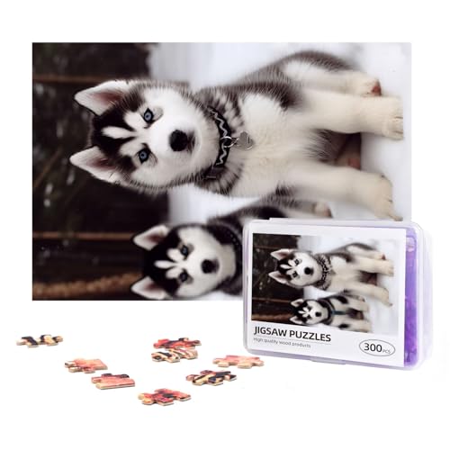 300-teiliges Puzzle für Erwachsene, herausforderndes Puzzle für Spielabende, Geschenke, personalisiertes Bild, bezaubernde Huskies, benutzerdefiniertes Holzpuzzle für Familie, fertige Größe 38,1 x von NONHAI