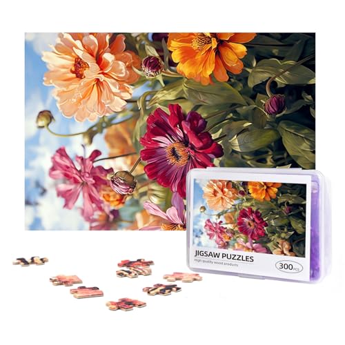 300-teiliges Puzzle für Erwachsene, herausforderndes Puzzle für Spielabende, Geschenke, personalisiertes Bild, buntes Frühlings- und Sommerblumen-Holzpuzzle für Familie, fertige Größe 38,1 x 25,9 cm von NONHAI