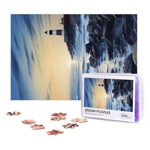 300-teiliges Puzzle für Erwachsene, herausforderndes Puzzle für Spielabende, Geschenke, personalisiertes Bilderpuzzle, Leuchtturm, individuelles Holzpuzzle für Familie, fertige Größe 38,1 x 25,9 cm von NONHAI