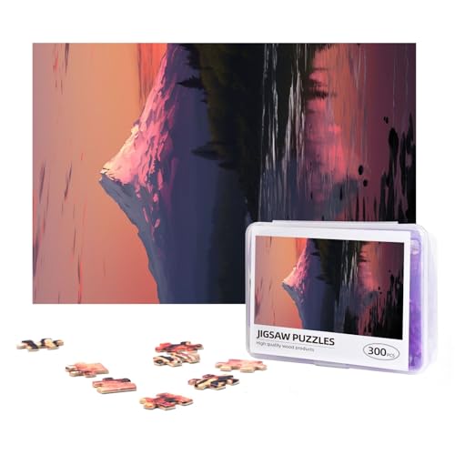 300-teiliges Puzzle für Erwachsene, herausforderndes Puzzle für Spielabende, Geschenke, personalisiertes Bilderpuzzle, Sonnenuntergang, Landschaft, Berge, See, benutzerdefiniertes Holzpuzzle für von NONHAI